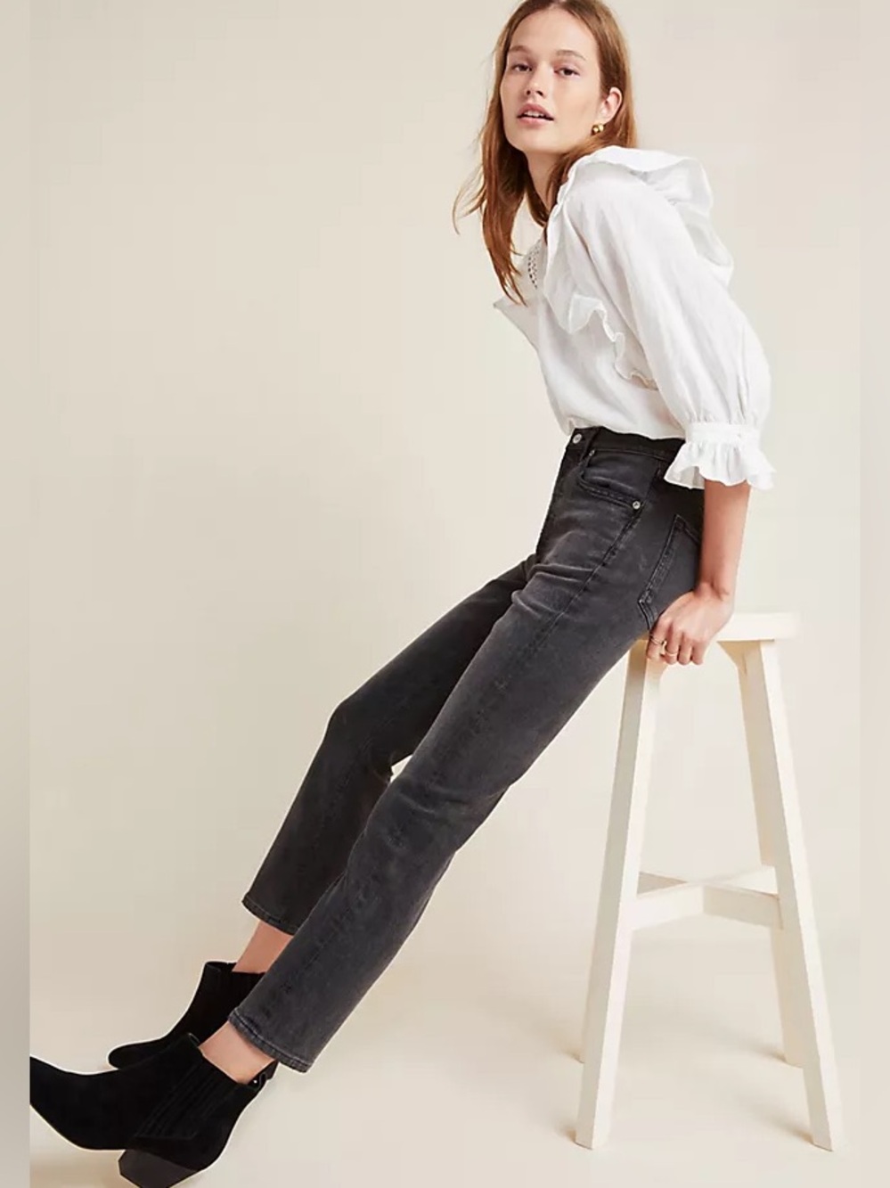 Agolde Riley Washed Black Cropped High-Rise Straight Jeans - Women